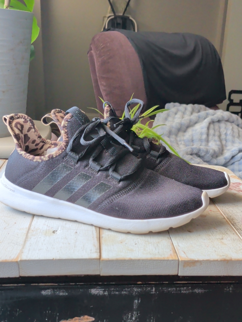 adidas Women's Black Knit Sneakers with White Sole